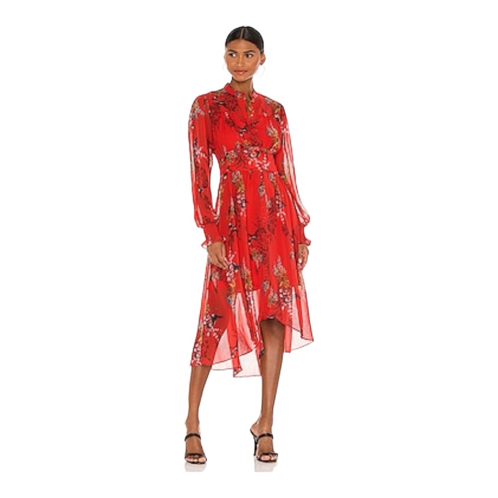 •••ALL SAINTS • floral Leonie Melisma dress in  /orange \red high low (size 2)